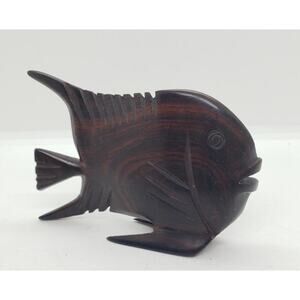 Vintage Hand Carved Wood Fish Figurine Sculpture Home Decor Folk Art Angel